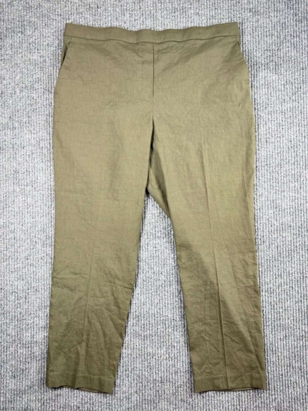 Theory Treeca Pull On Pants Womens 14 Green Good Crunch Linen Blend Crop Ankle